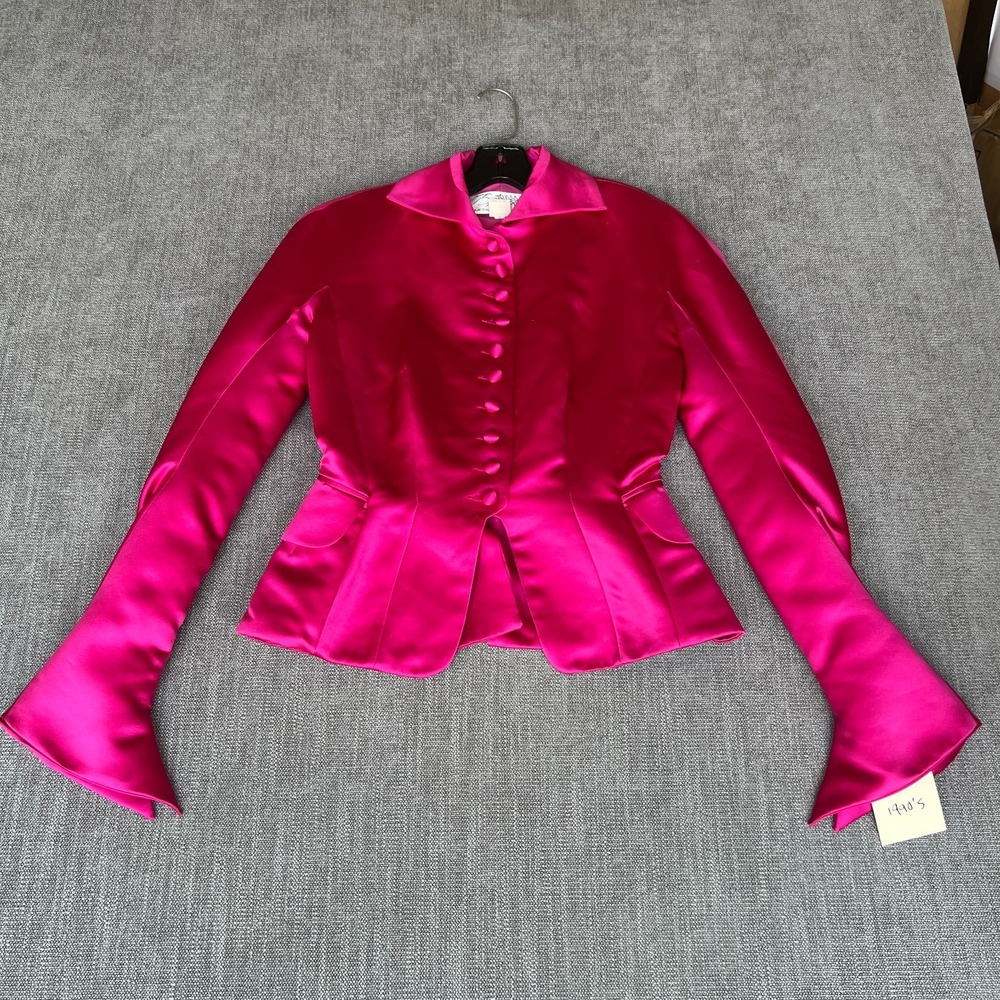 Vtg Diana Byron Peplum Jacket Womens 6 Hot Pink Minimalist Career Button Front